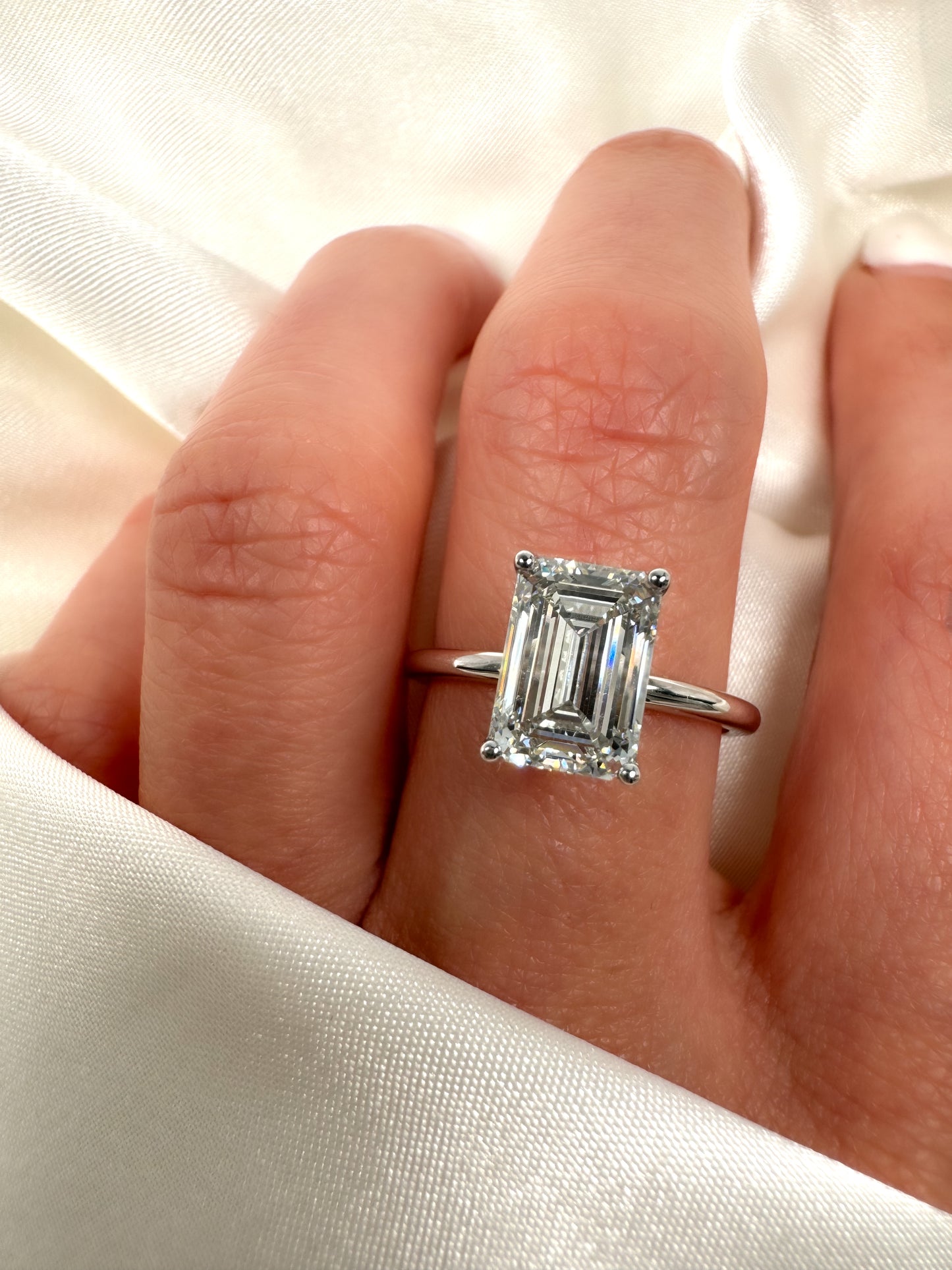 2Ct Emerald Cut Diamond Hidden Halo Engagement Ring in 14k Solid Gold
