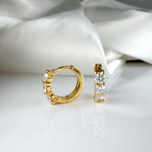 14k Gold Diamond Huggie Hoop Earrings