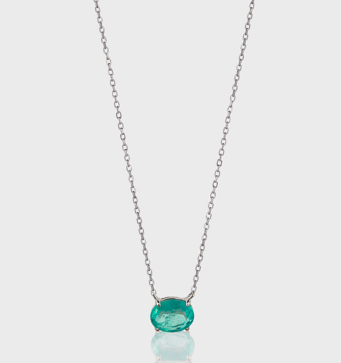 Natural Oval Colombian Emerald Necklace: 14k Solid Gold Pendant
