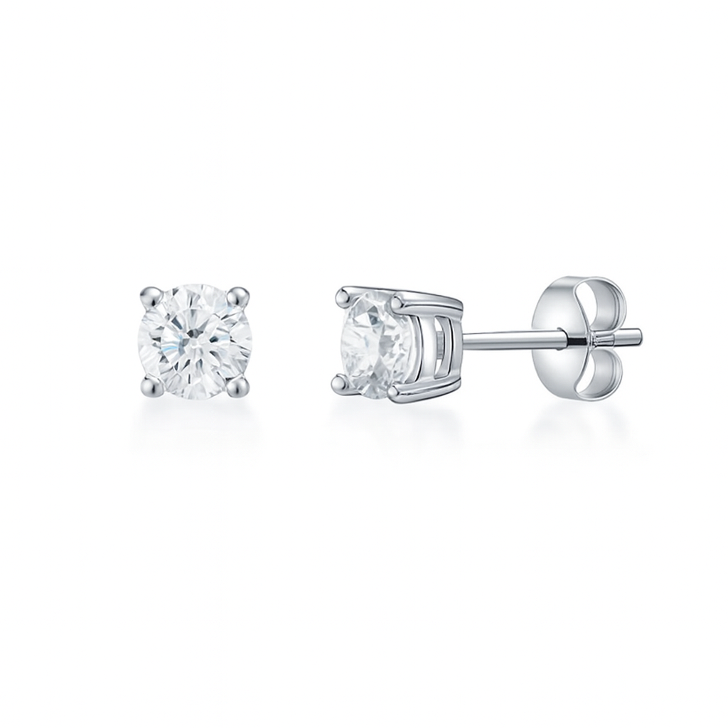 14k Gold Natural Round Diamond Solitaire Stud Earrings with Push Back