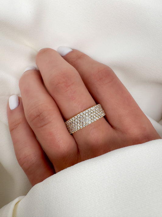14K Solid Gold Wide Diamond Band – 5-Row Micro Pave Natural Diamond Eternity Ring