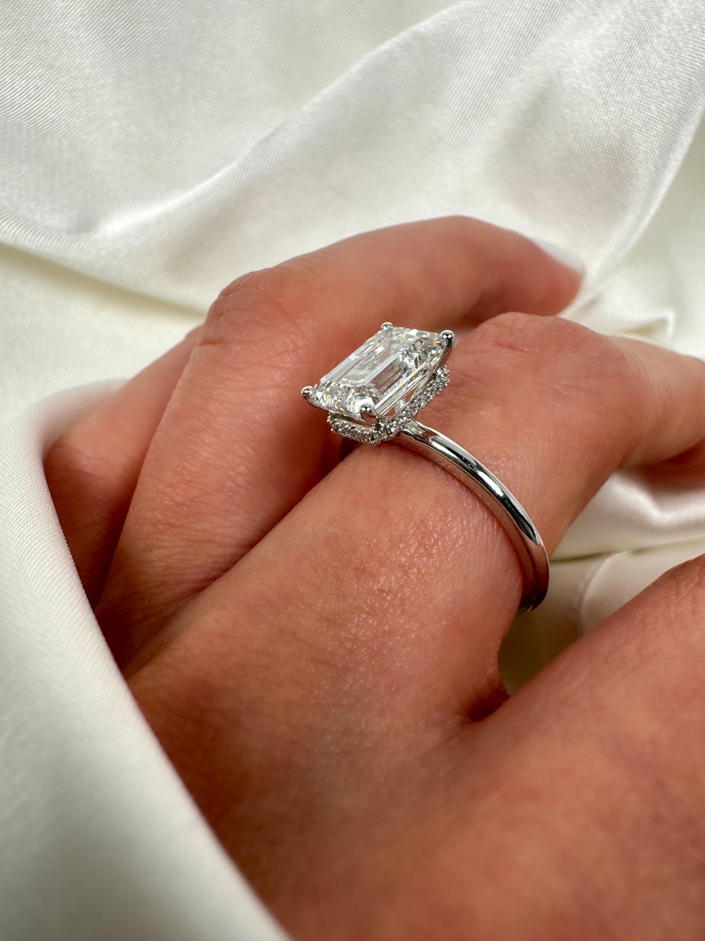 2Ct Emerald Cut Diamond Hidden Halo Engagement Ring in 14k Solid Gold