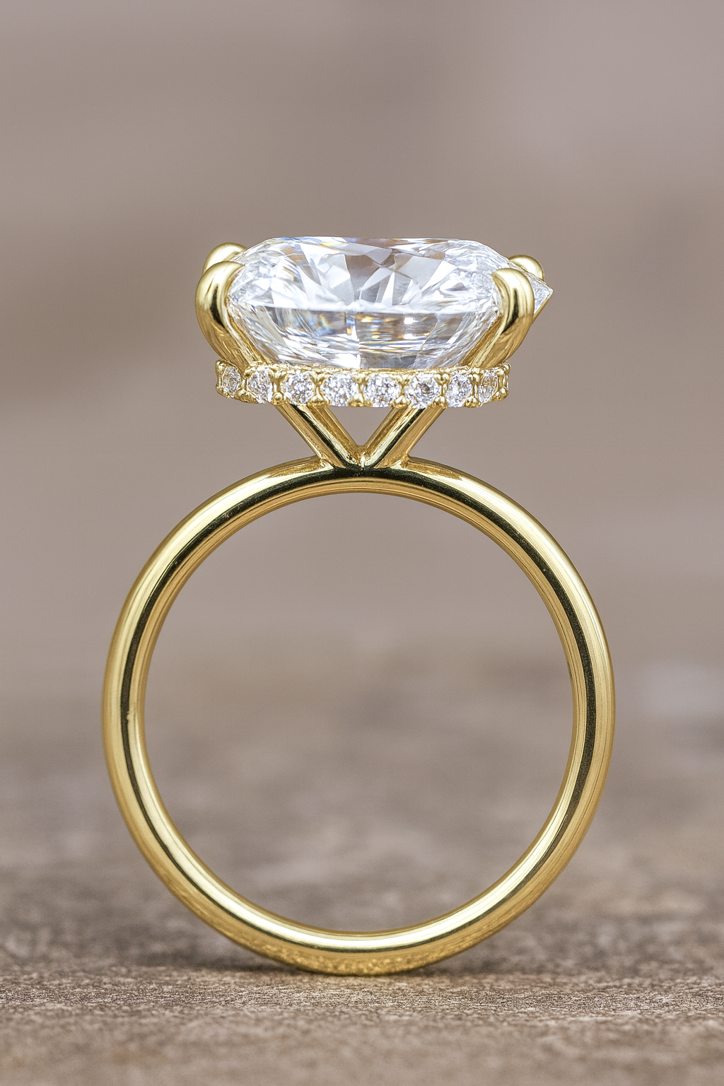 4Ct Oval-cut Diamond Hidden Halo Solitaire Ring in 14k Solid Gold