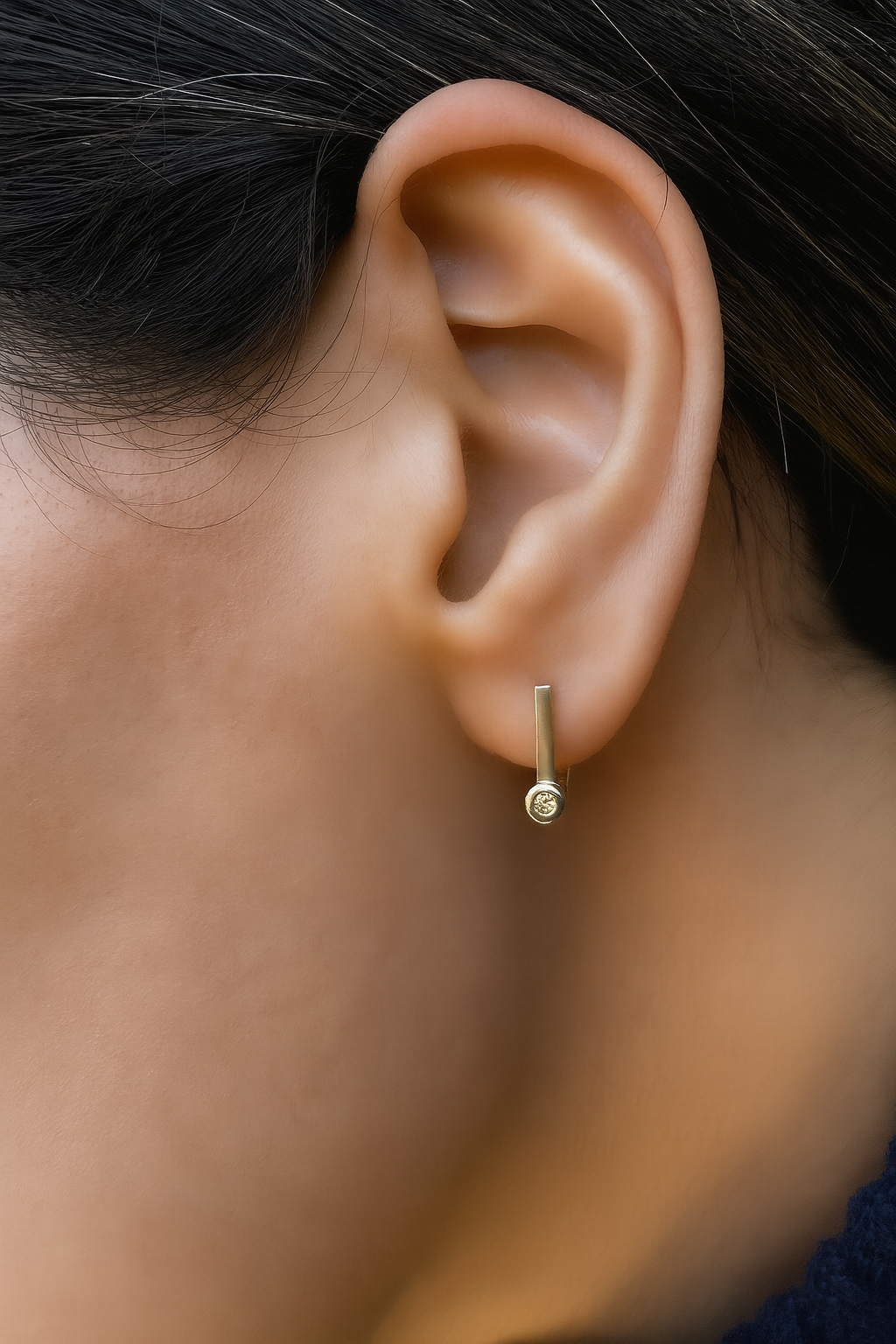 14K Gold Champagne Diamond Huggie Hoop Earrings