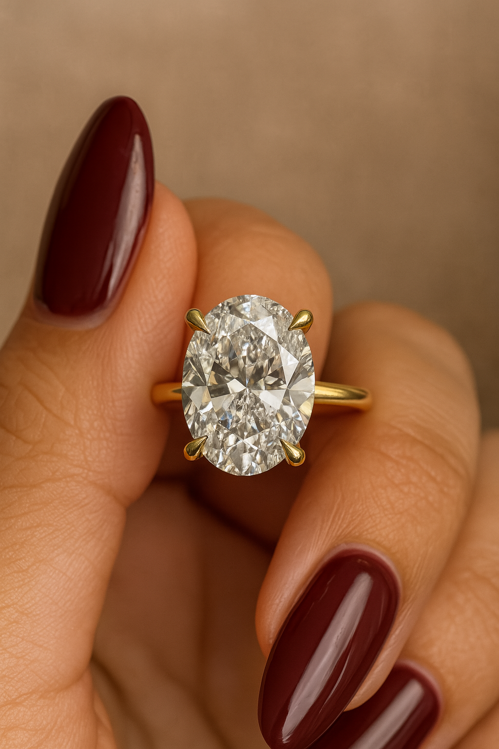 4Ct Oval-cut Diamond Hidden Halo Solitaire Ring in 14k Solid Gold