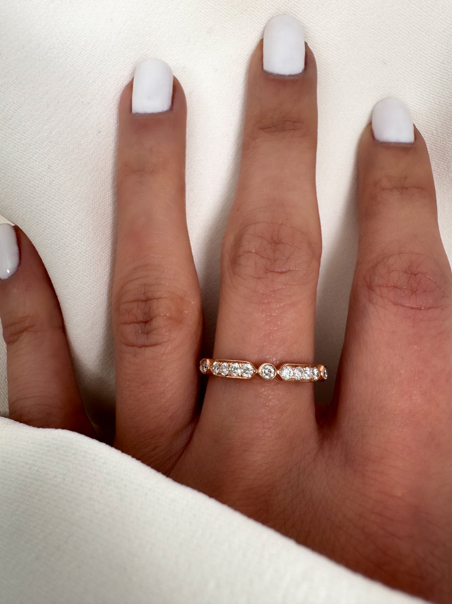 14k Gold Hexagon & Round Diamond Bezel Band | Natural Diamond Wedding Ring