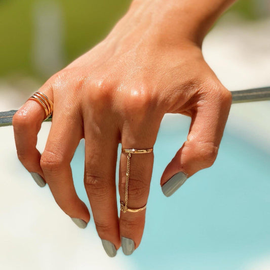 14k Gold Double Band Chain Ring – Minimalist Stacking Ring, Modern Statement Ring