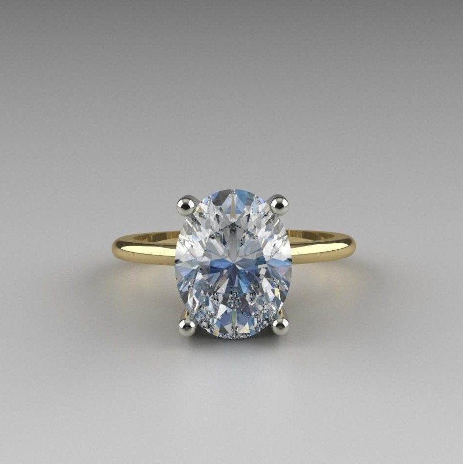 4Ct Oval-cut Diamond Solitaire Ring in 14k Solid Gold