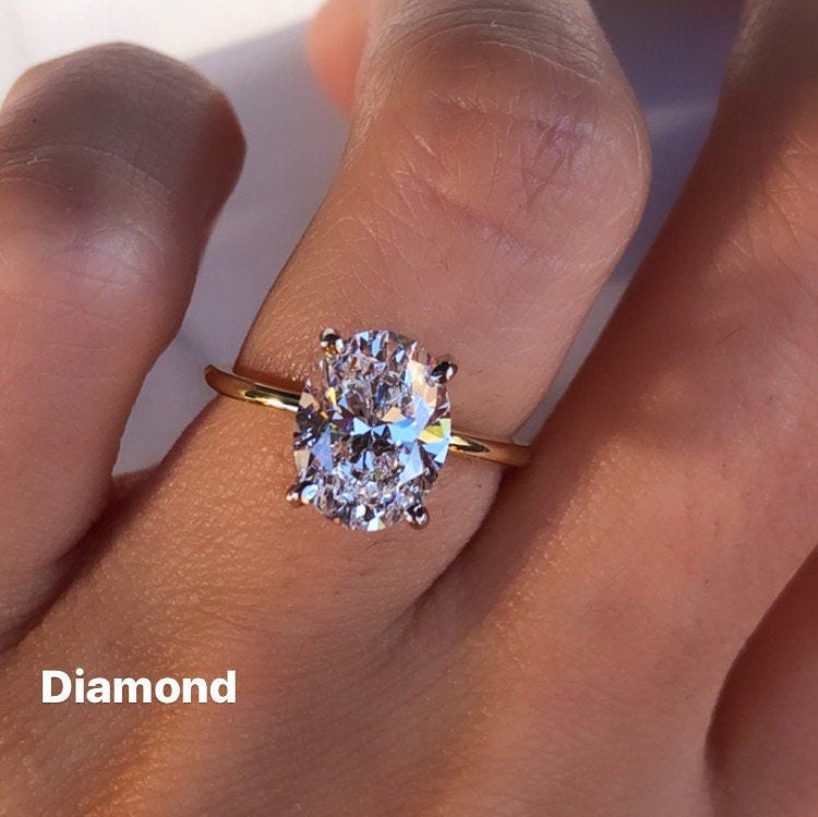 4Ct Oval-cut Diamond Solitaire Ring in 14k Solid Gold