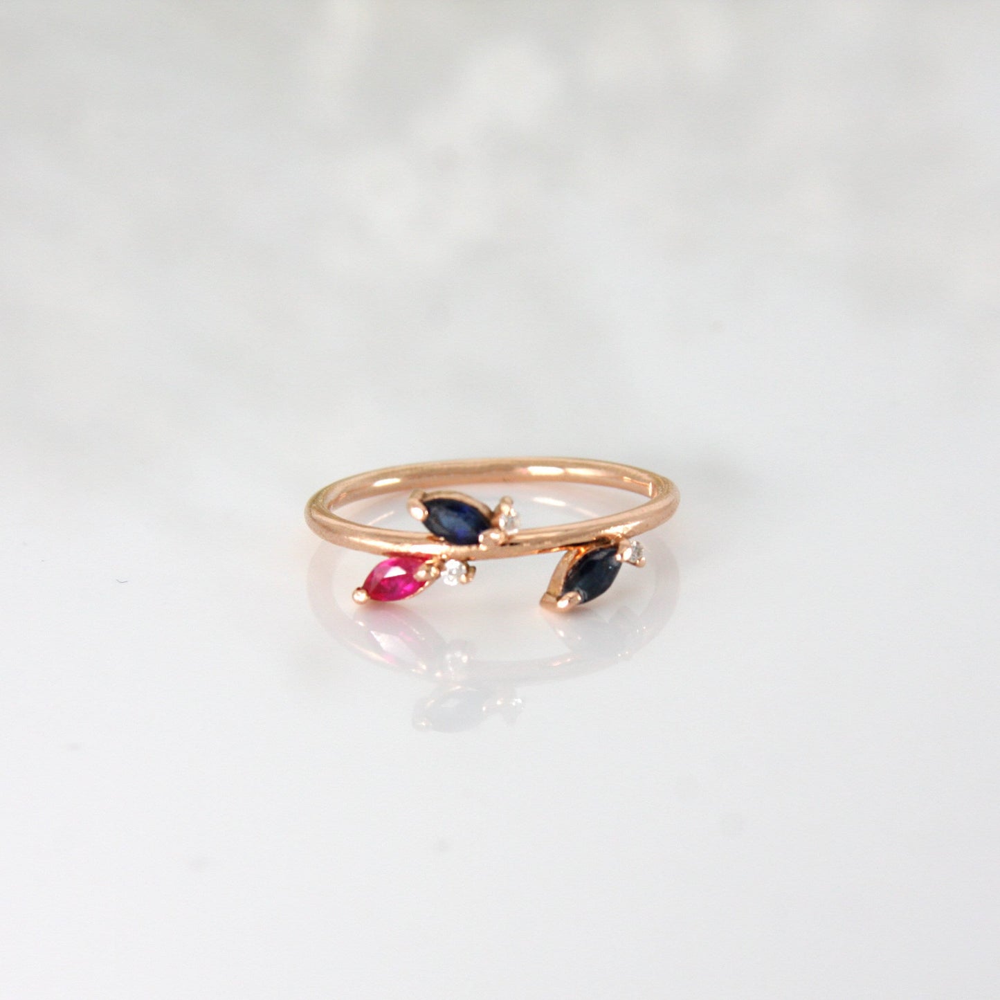 Sapphire Diamond Ring, Marquise cut Sapphire Ring in solid 14k Gold