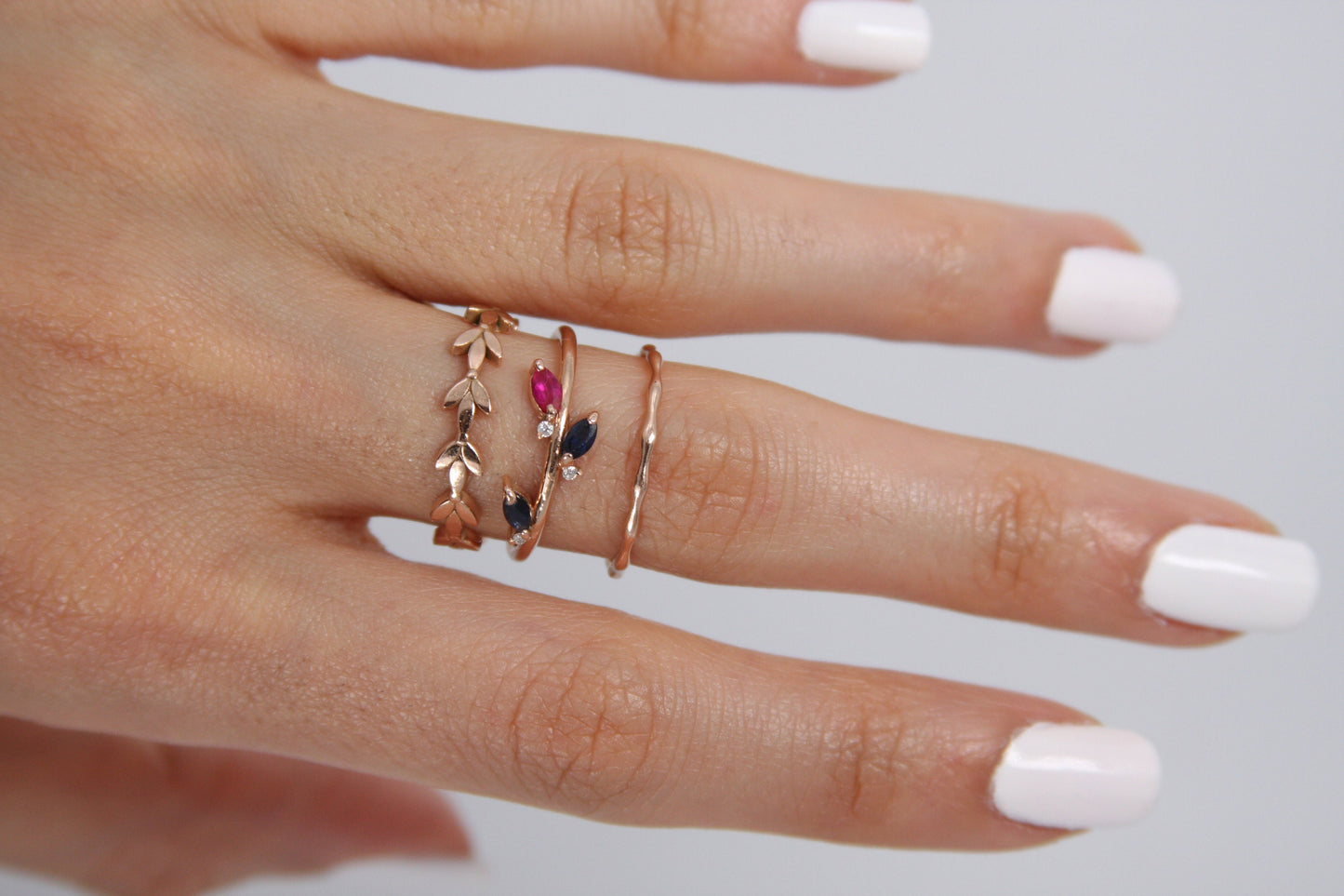 14k Solid Gold Dainty Leaf Full Eternity Wedding Band