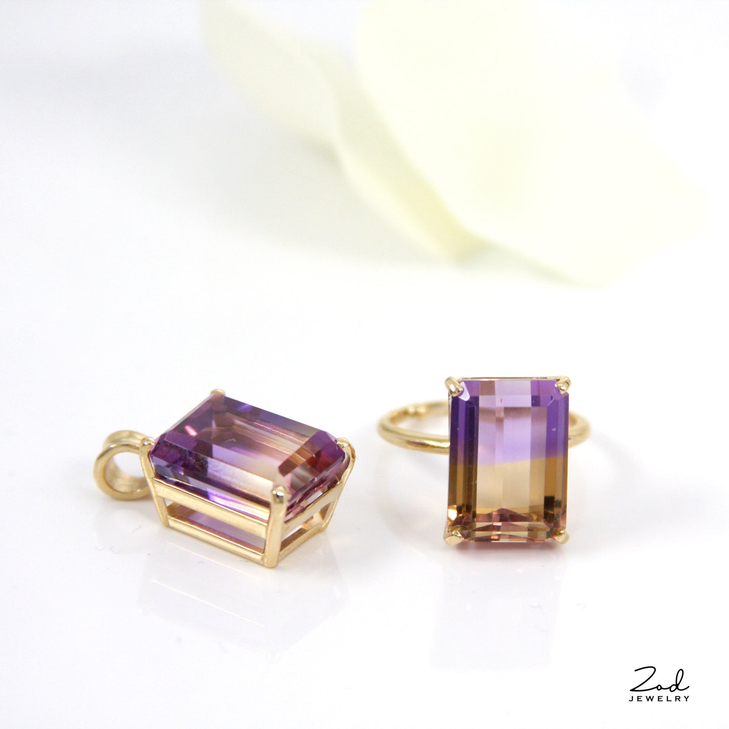 Natural Emerald Cut Ametrine Solitaire Pendant in 14k Solid Gold