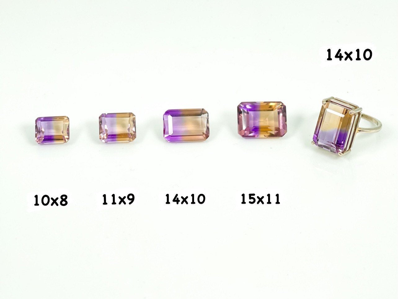 Natural Emerald Cut Ametrine Solitaire Pendant in 14k Solid Gold