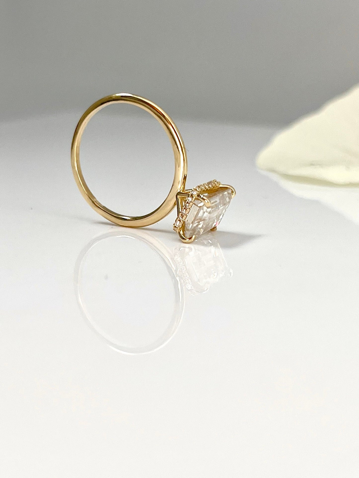 2Ct Emerald Cut Diamond Hidden Halo Engagement Ring in 14k Solid Gold