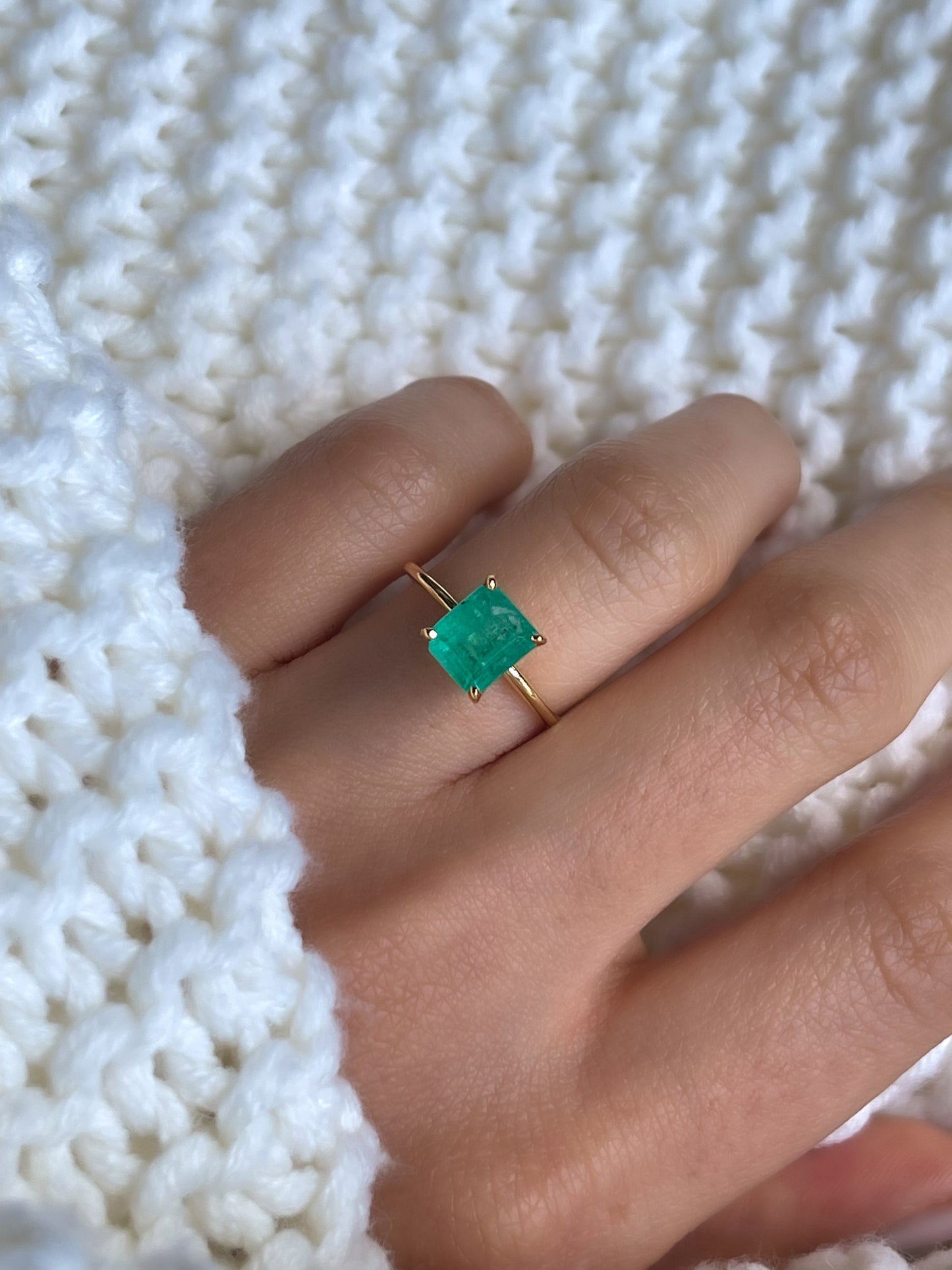Natural Colombian Emerald Cut Emerald Solitaire Ring in 14k Solid Gold