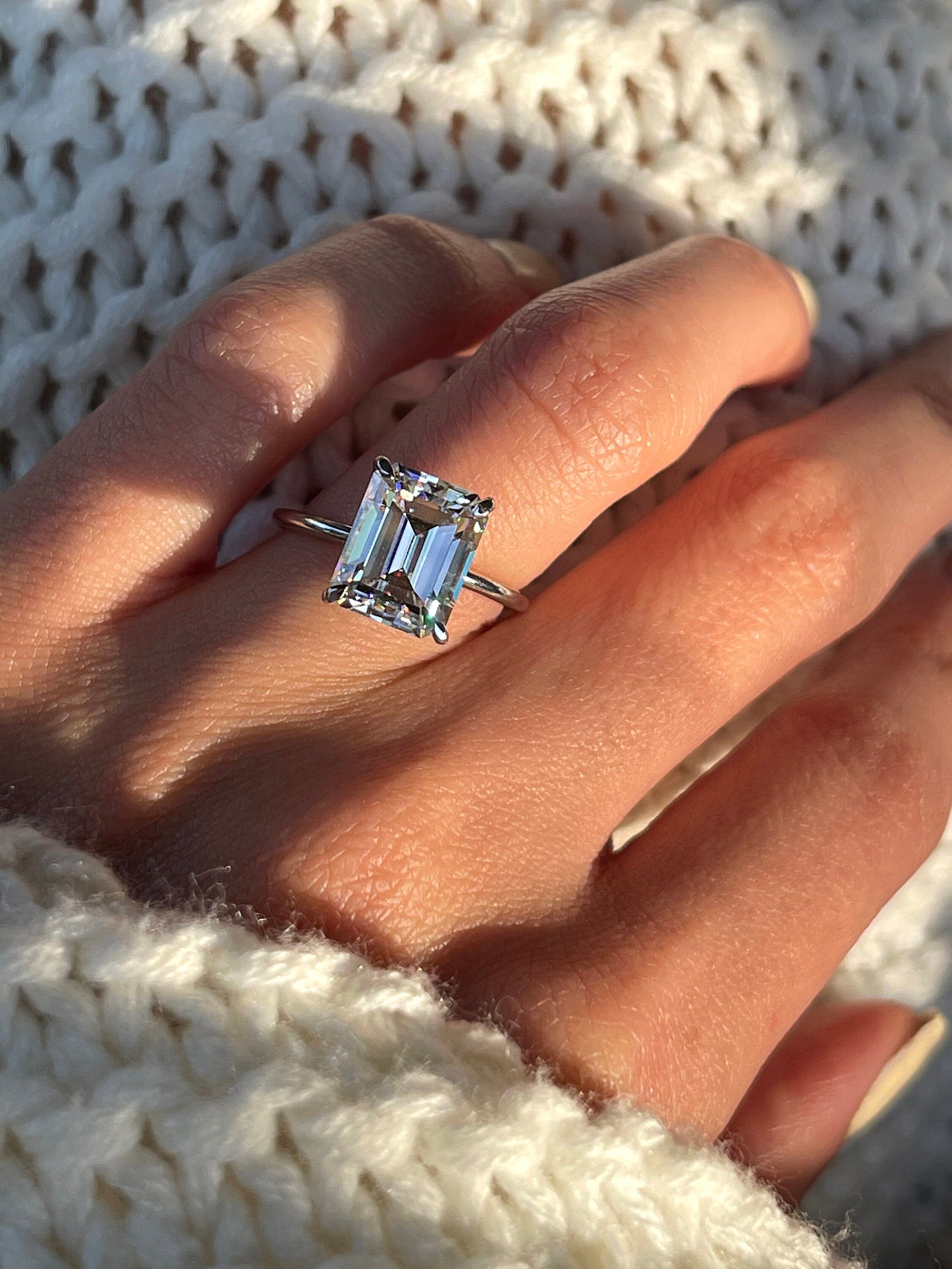 3.5Ct Emerald-Cut Diamond Engagement Ring in Solid Gold