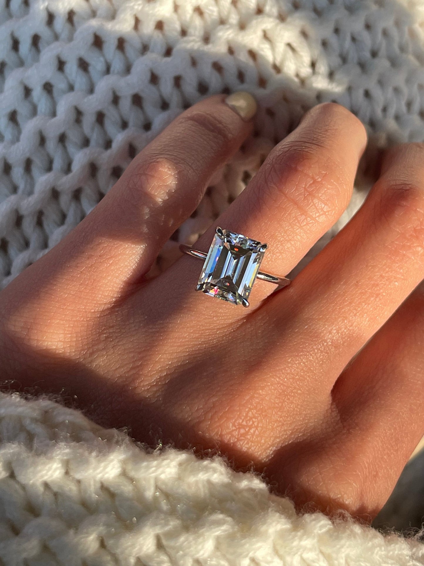 3.5Ct Emerald-Cut Diamond Engagement Ring in Solid Gold