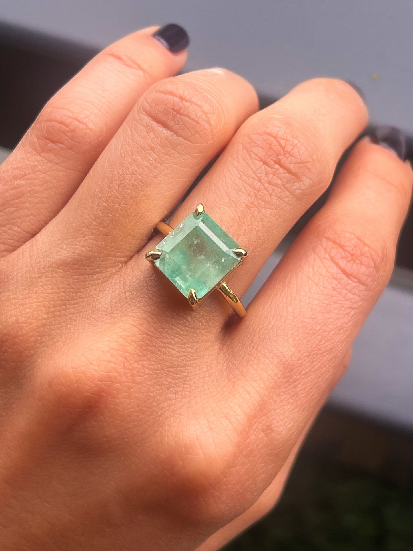 7Ct Natural Light Green Emerald Solitaire Ring in 14k Solid Gold, Green Beryl Ring