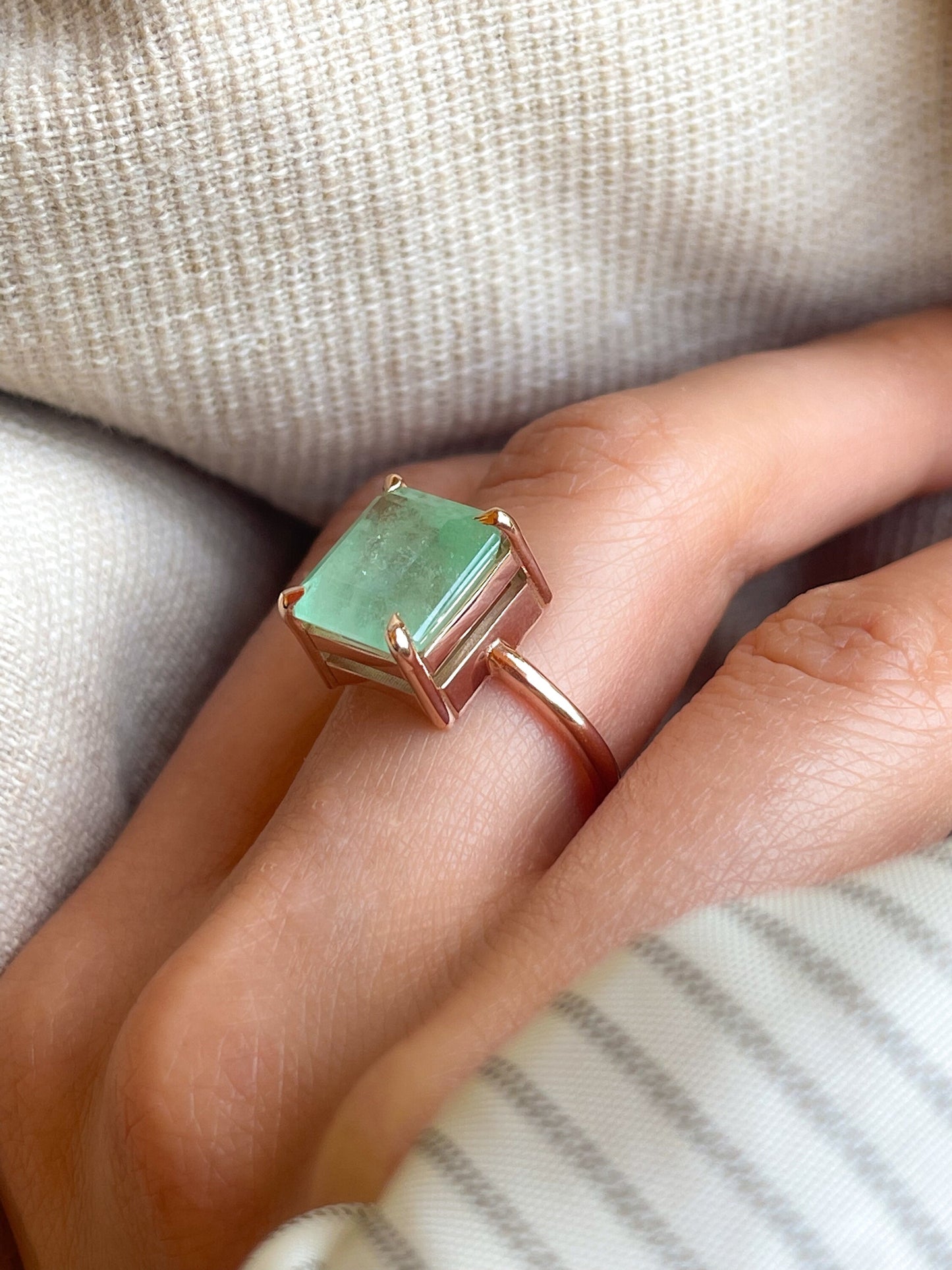 7Ct Natural Light Green Emerald Solitaire Ring in 14k Solid Gold, Green Beryl Ring