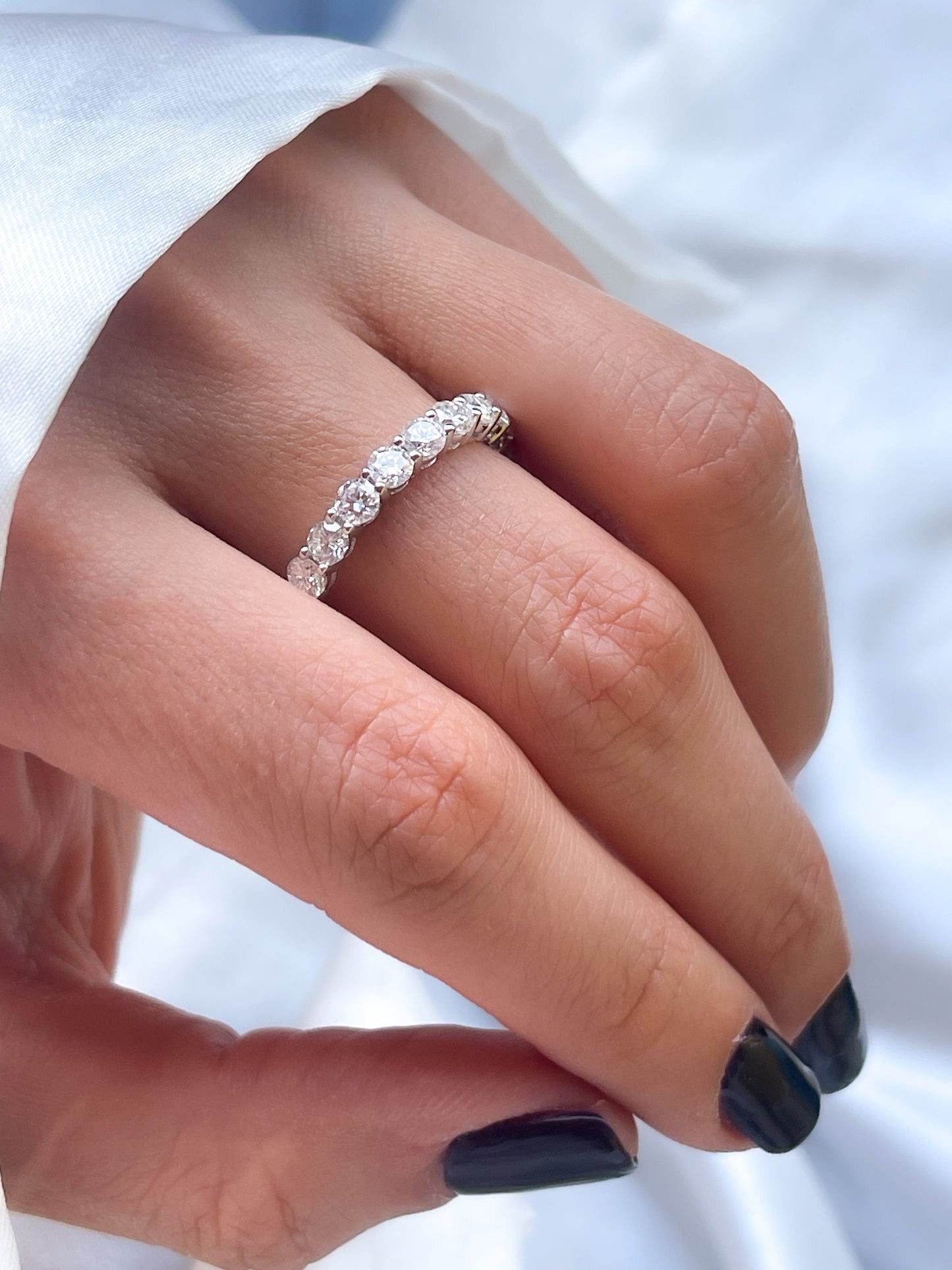 3mm Round Cut Moissanite Full Eternity Wedding Band in 14k Solid Gold