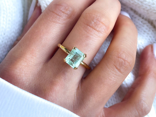 Natural Colombian Green Beryl Ring Solid 14k Gold