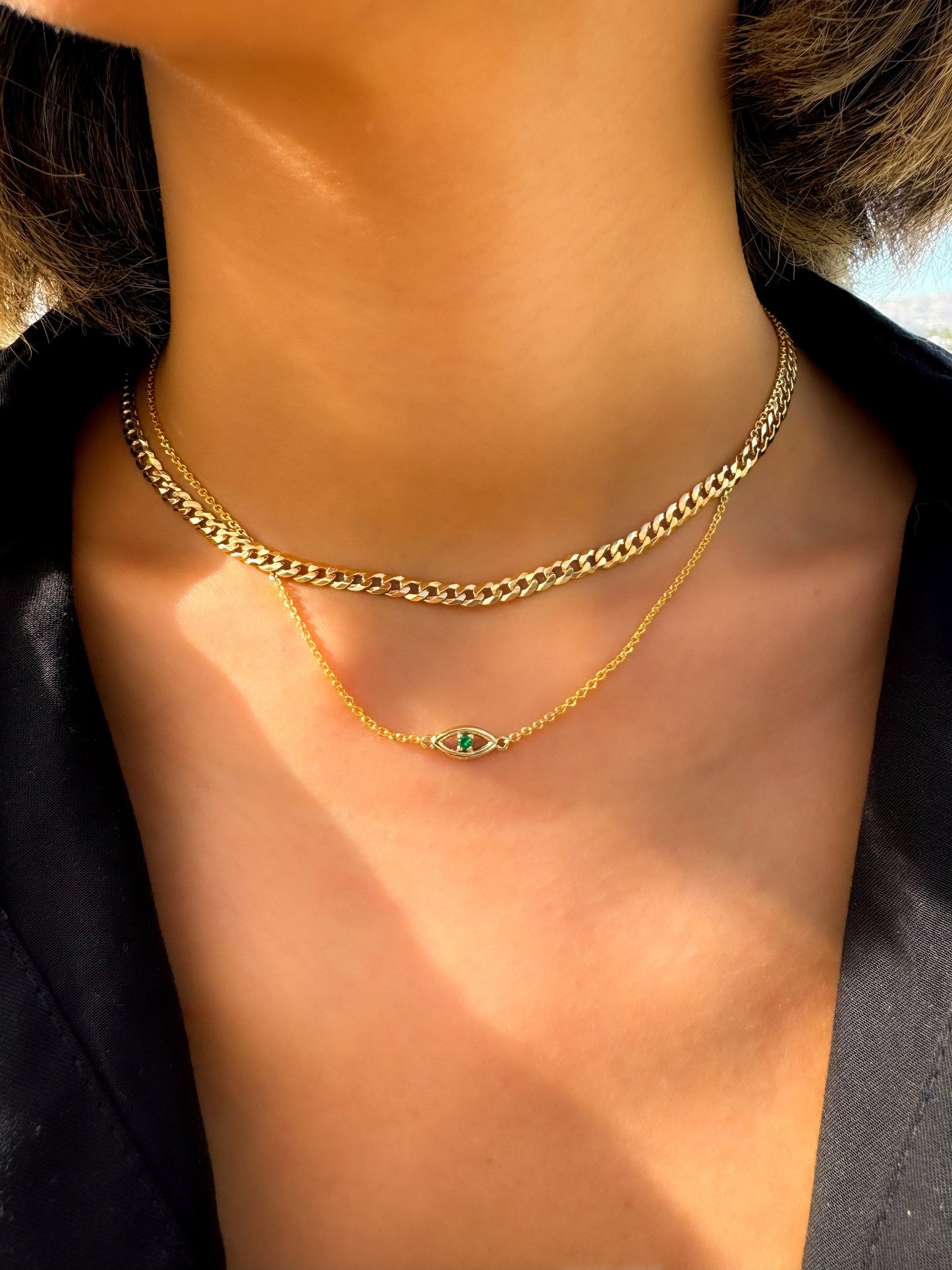 14k Solid Gold Evil Eye Necklace with Natural Gemstone