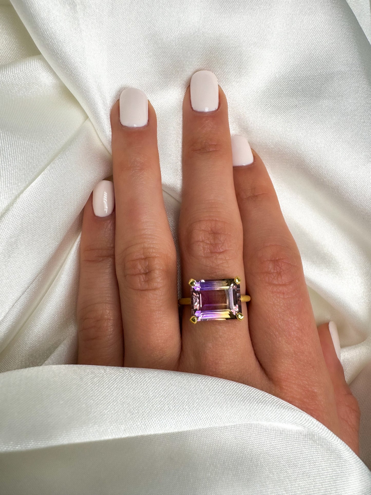 East West Setting Natural Ametrine Solitaire Ring in 14k Solid Gold