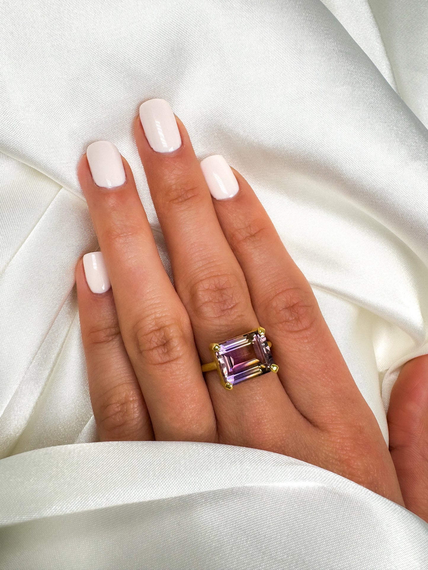 East West Setting Natural Ametrine Solitaire Ring in 14k Solid Gold