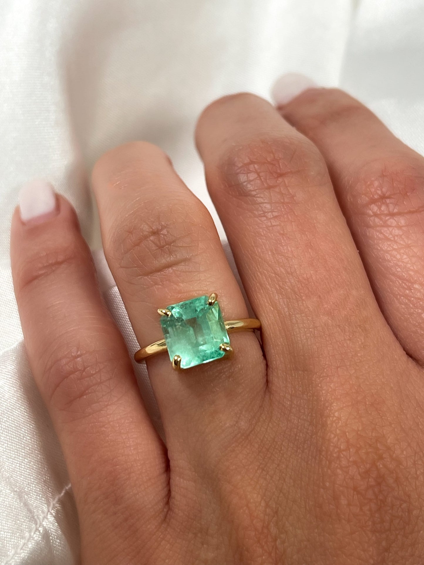 3Ct Natural Colombian Emerald-Cut Emerald Solitaire Ring in Solid Gold