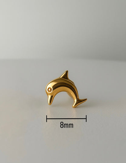 14K Solid Gold Dolphin Stud Earrings: Dainty Ocean Animal Jewelry