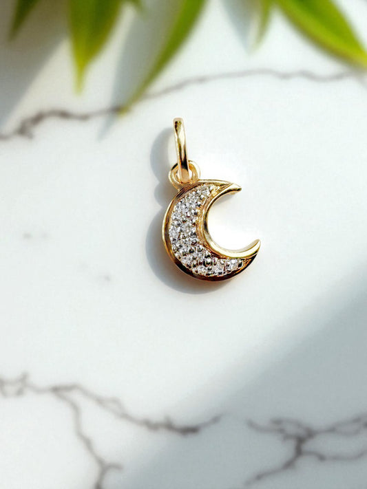 14k Gold Diamond Moon Pendant - Celestial Charm