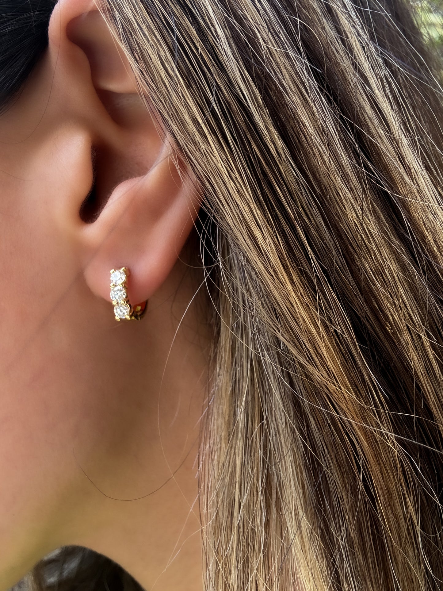 14k Gold Diamond Huggie Hoop Earrings