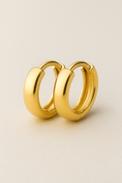 14k Solid Gold Huggie Hoop Earrings: Chunky Minimalist Hoops
