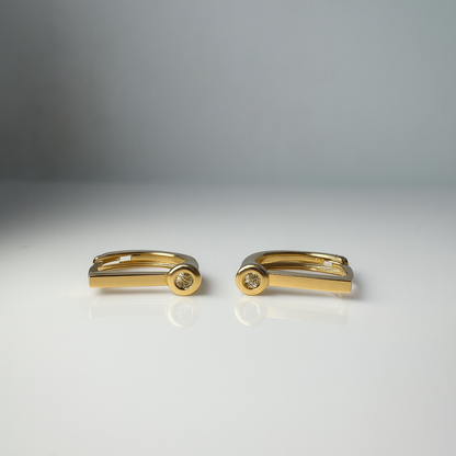 14K Gold Champagne Diamond Huggie Hoop Earrings