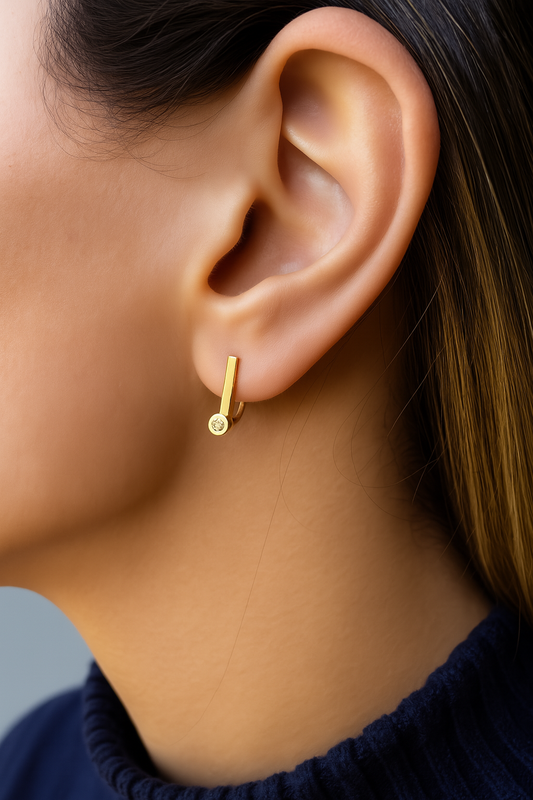 14K Gold Champagne Diamond Huggie Hoop Earrings