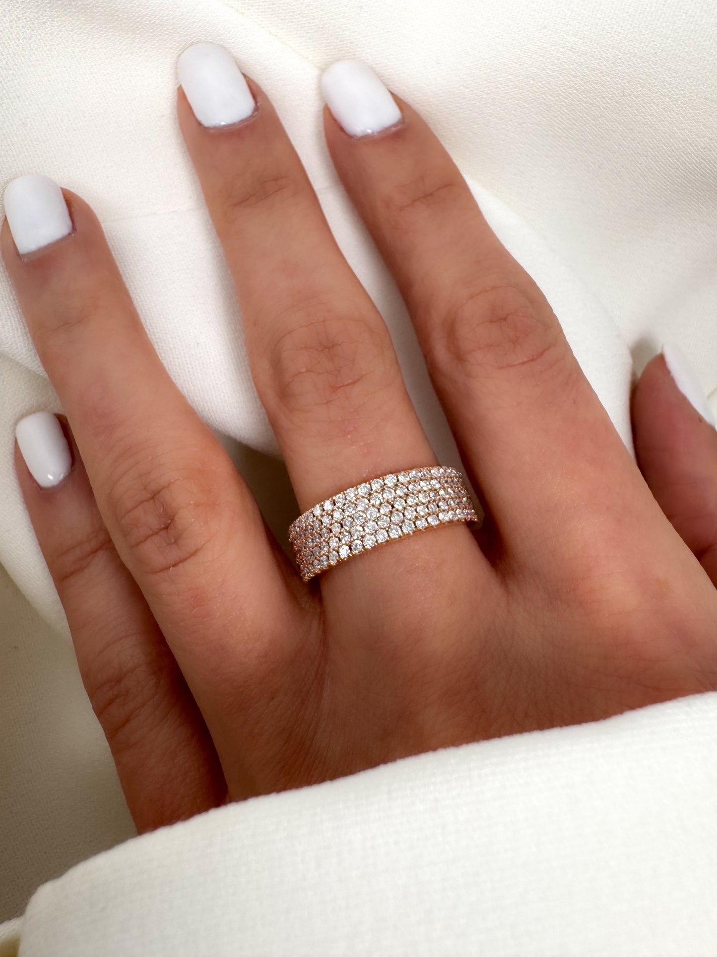 14K Solid Gold Wide Diamond Band 