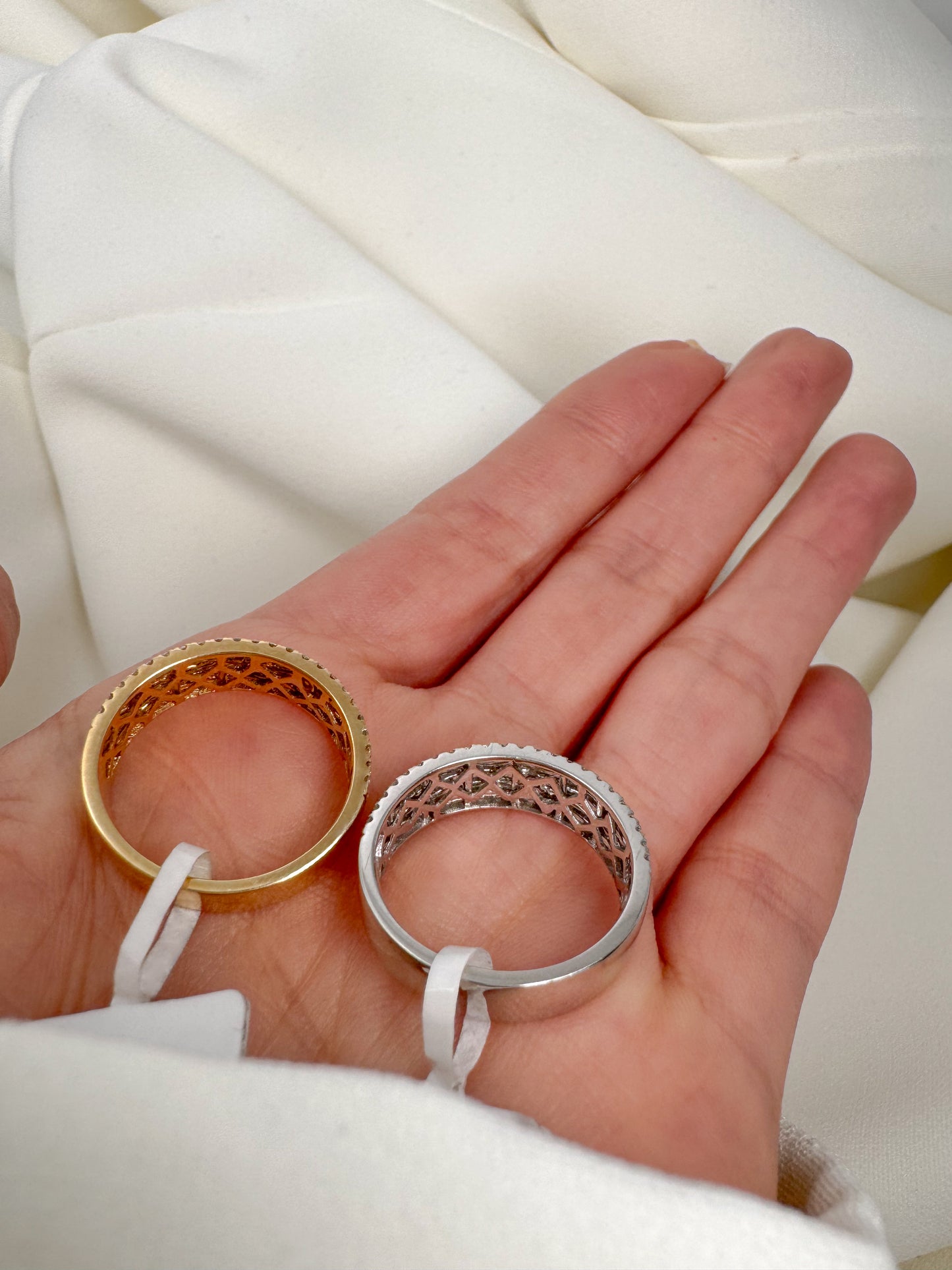 14K Solid Gold Wide Diamond Band – 5 Row Micro Pave Natural Diamond Eternity Ring