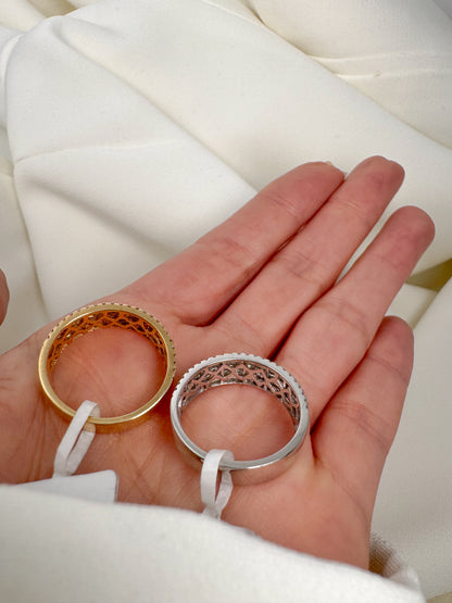 14K Solid Gold Wide Diamond Band – 5 Row Micro Pave Natural Diamond Eternity Ring