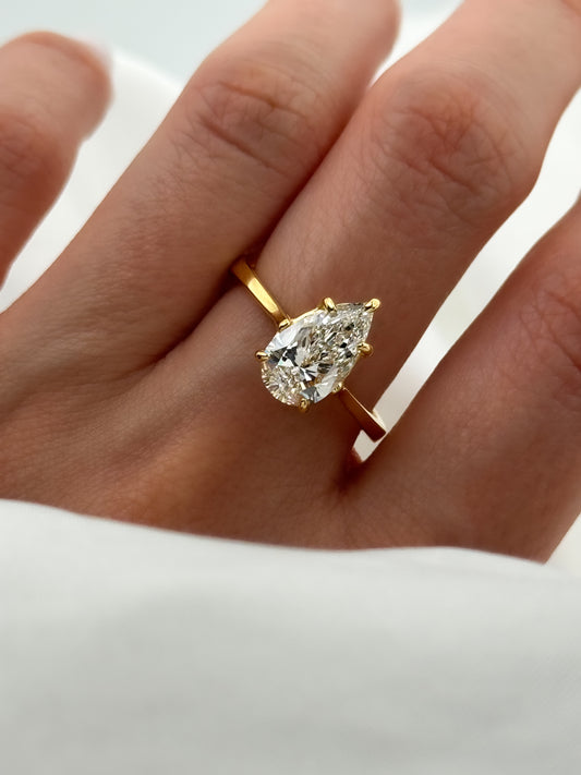 Pear Shape Lab Diamond Engagement Ring in 14K Solid Gold