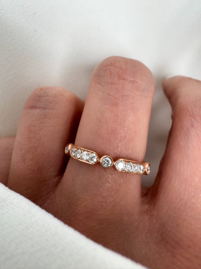 14k Gold Hexagon & Round Diamond Bezel Band | Natural Diamond Wedding Ring