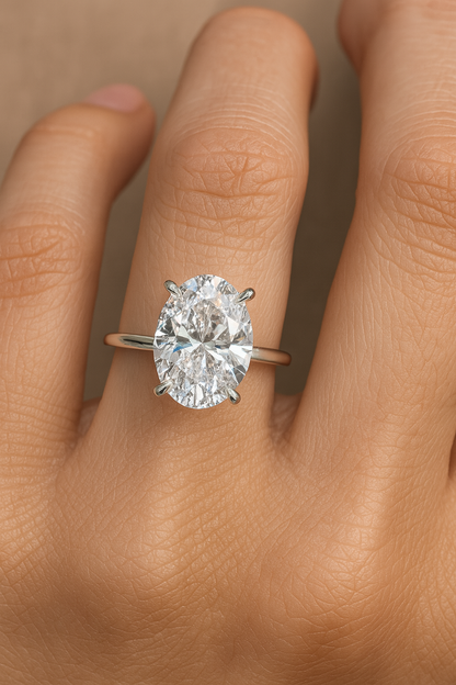 4Ct Oval-cut Diamond Hidden Halo Solitaire Ring in 14k Solid Gold