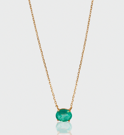 Natural Oval Colombian Emerald Necklace: 14k Solid Gold Pendant