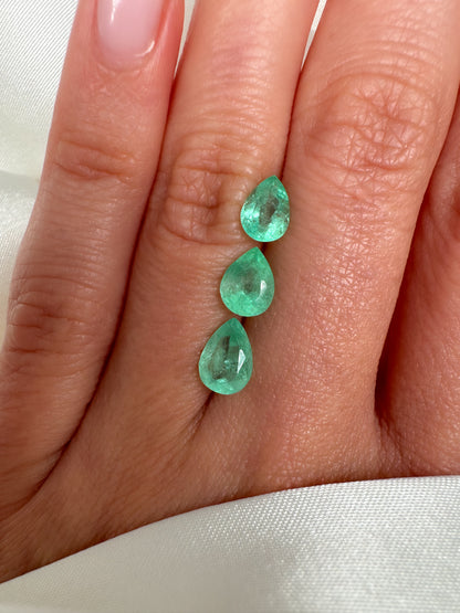 Natural Pear Shape Light Green Colombian Emerald Pendant in 14k Solid Gold, Drop Necklace