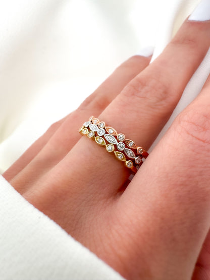 14k Solid Gold Diamond Eternity Band - Round & Marquise Stacking Ring
