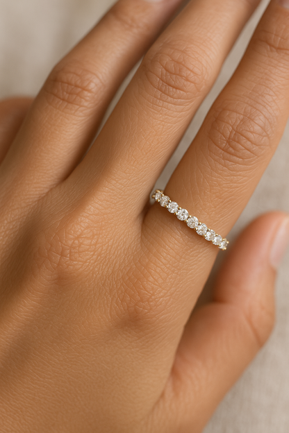 3mm Round Cut Moissanite Full Eternity Wedding Band in 14k Solid Gold