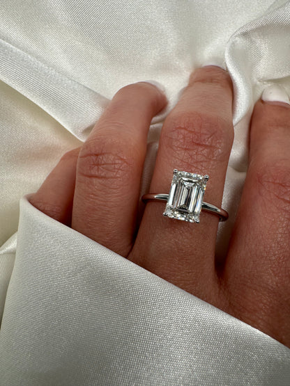 2Ct Emerald Cut Diamond Hidden Halo Engagement Ring in 14k Solid Gold