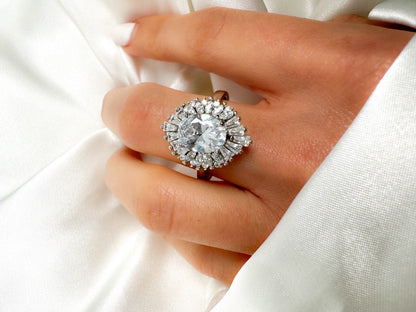 Sterling Silver Oval Cut Halo Engagement Ring, size 8.25