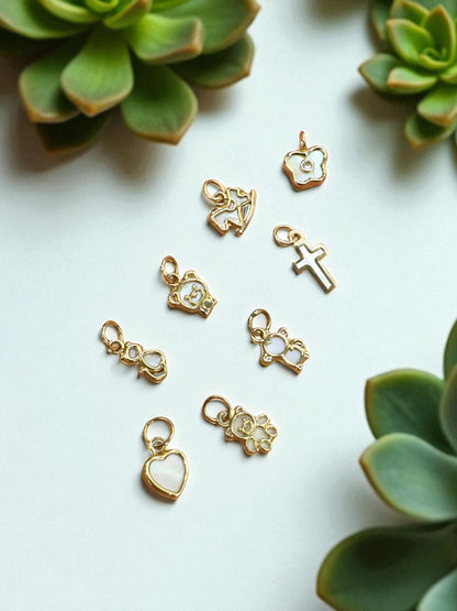 14k Solid Gold Mother of Pearl Charm Pendant | Heart & Animal Designs