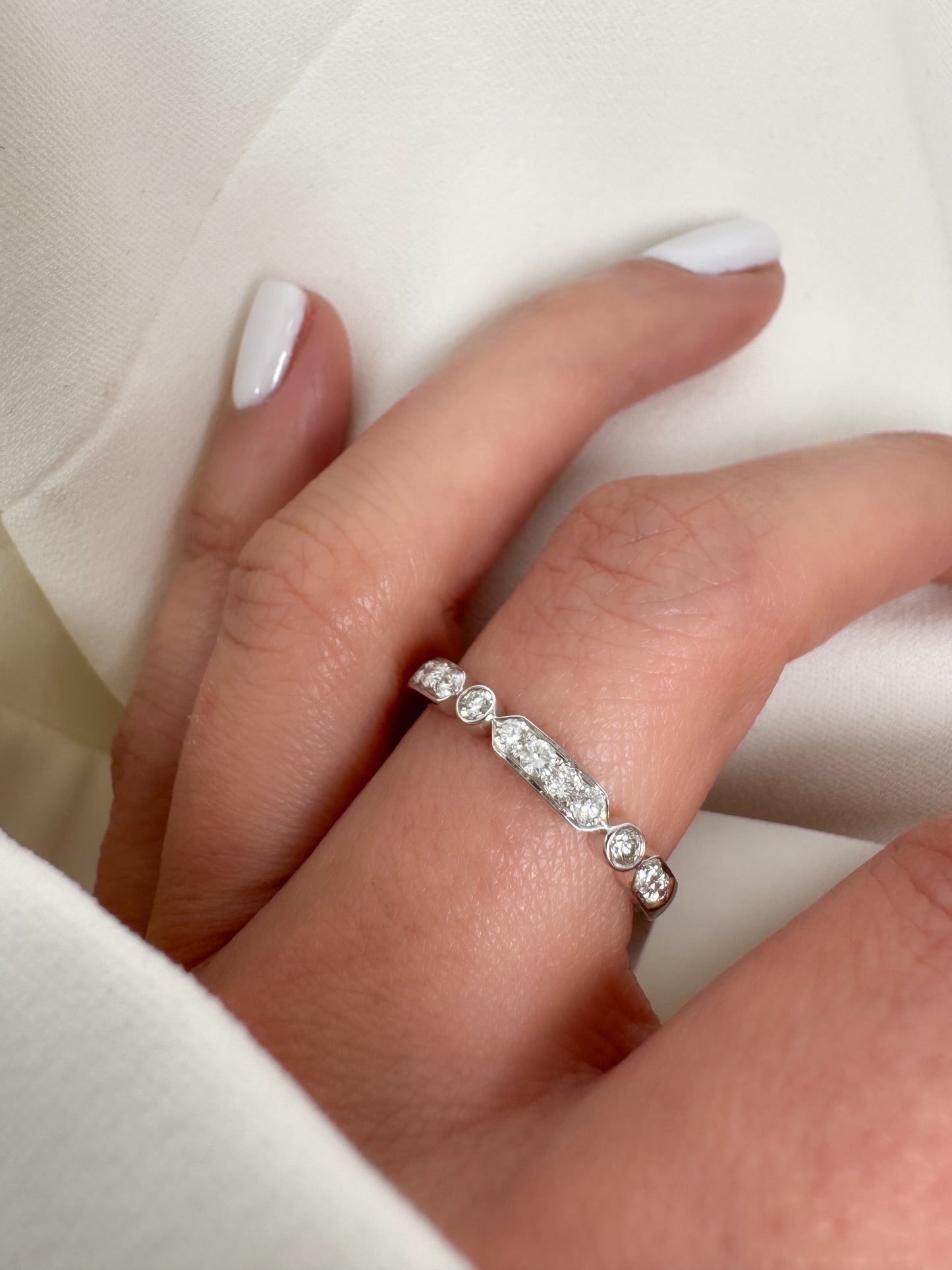 14k Gold Hexagon & Round Diamond Bezel Band | Natural Diamond Wedding Ring