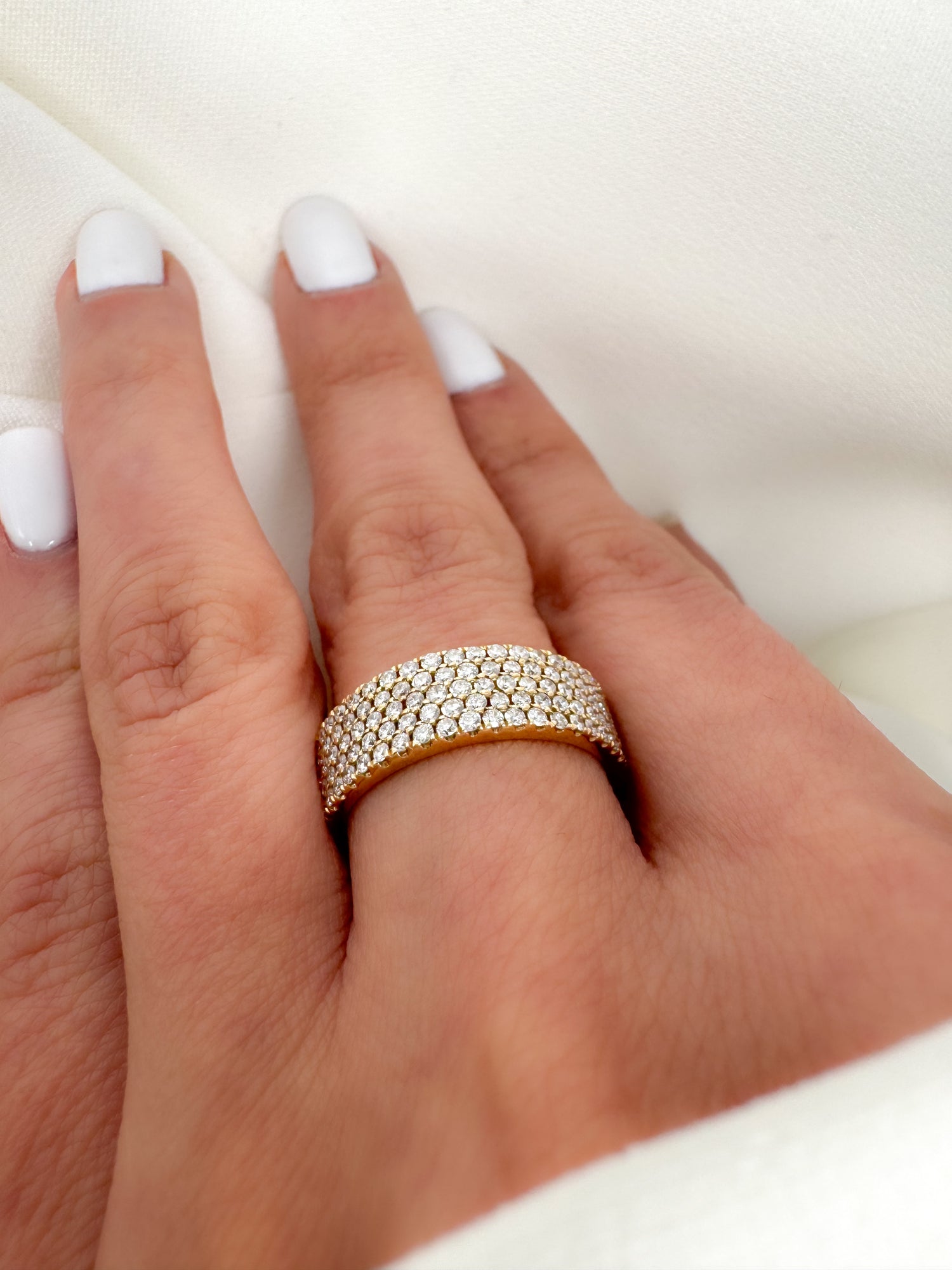 14K Solid Gold Wide Diamond Band 